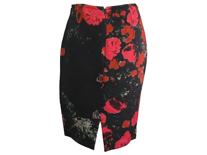 Falda lápiz de crepé de lana impresa floral negra / roja de Giambattista Valli Negro 