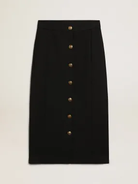 Falda lápiz de lana azul oscuro con botones heráldicos dorados para mujer
