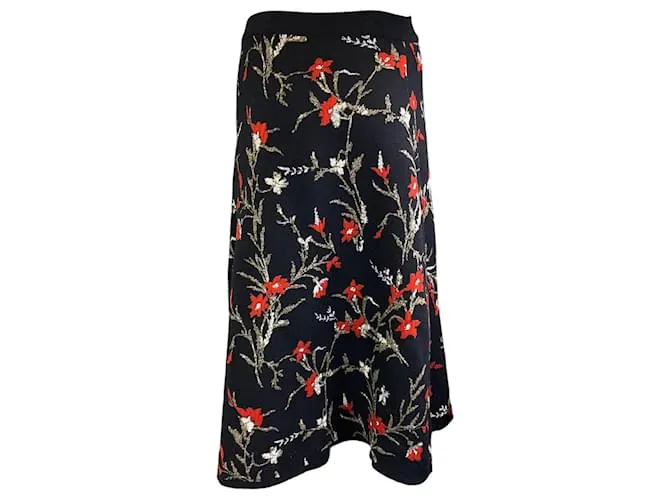 Falda midi de lana de punto floral Balenciaga negra / roja 2016 Negro 
