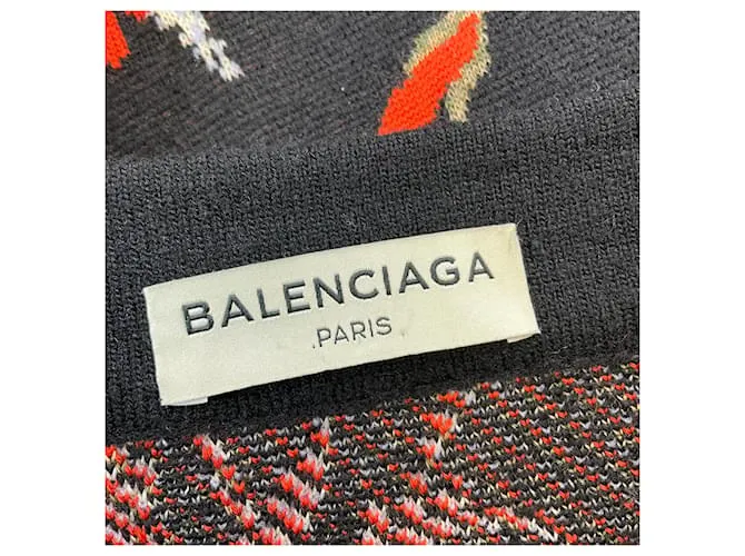 Falda midi de lana de punto floral Balenciaga negra / roja 2016 Negro 