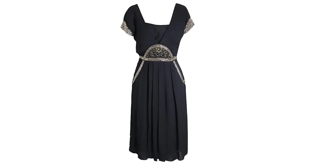 Minivestido de rayón negro con cintura adornada en capas de Temperley London 