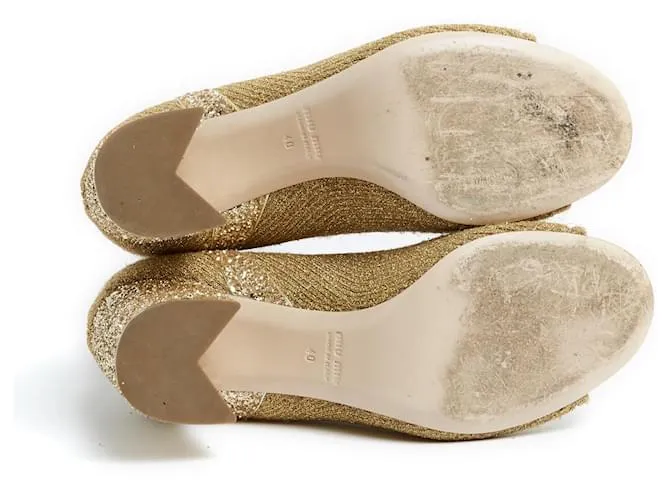 Miu Miu Botas UE40 Calcetín puntera abierta Glitter dorado 