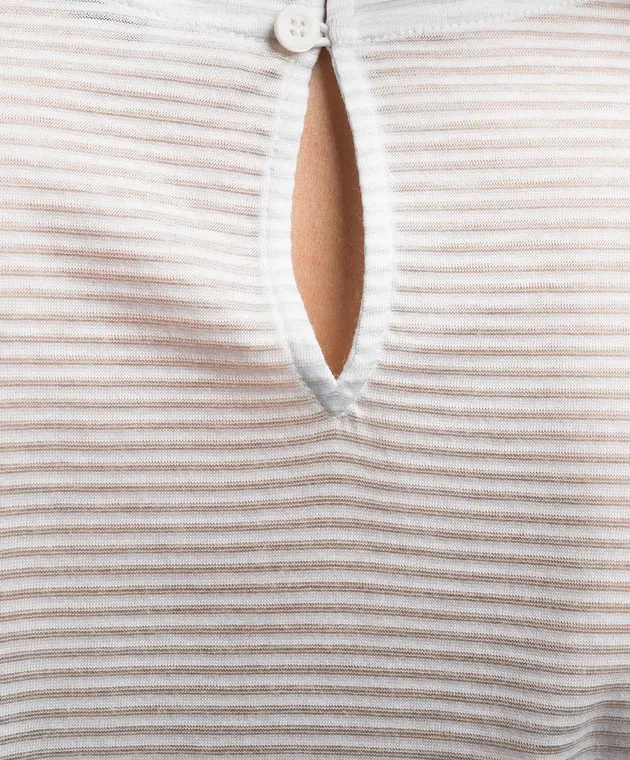 Peserico White striped t-shirt with monil chain