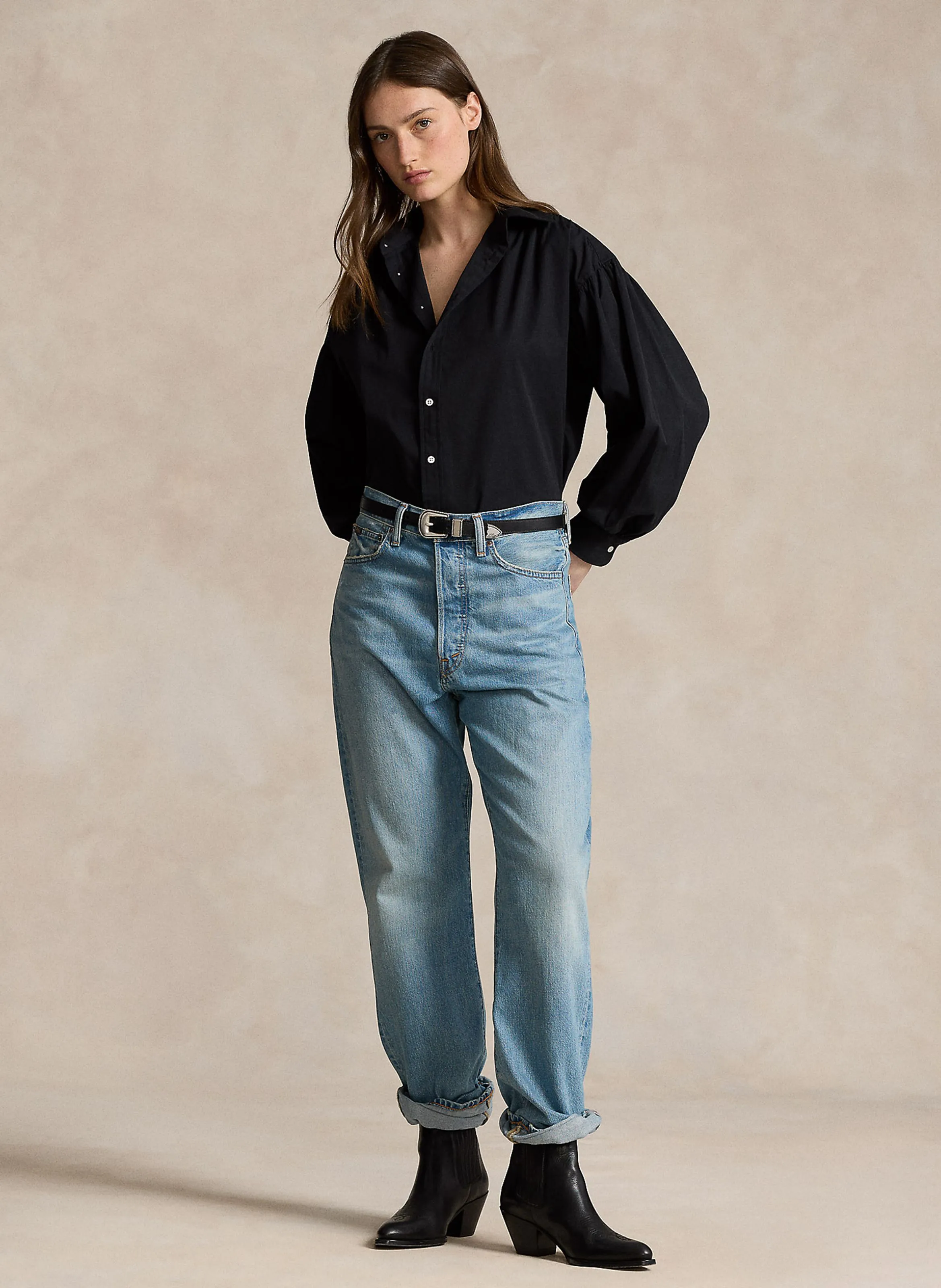 POLO RALPH LAUREN Camisa de algodón con cuello clásico en negro