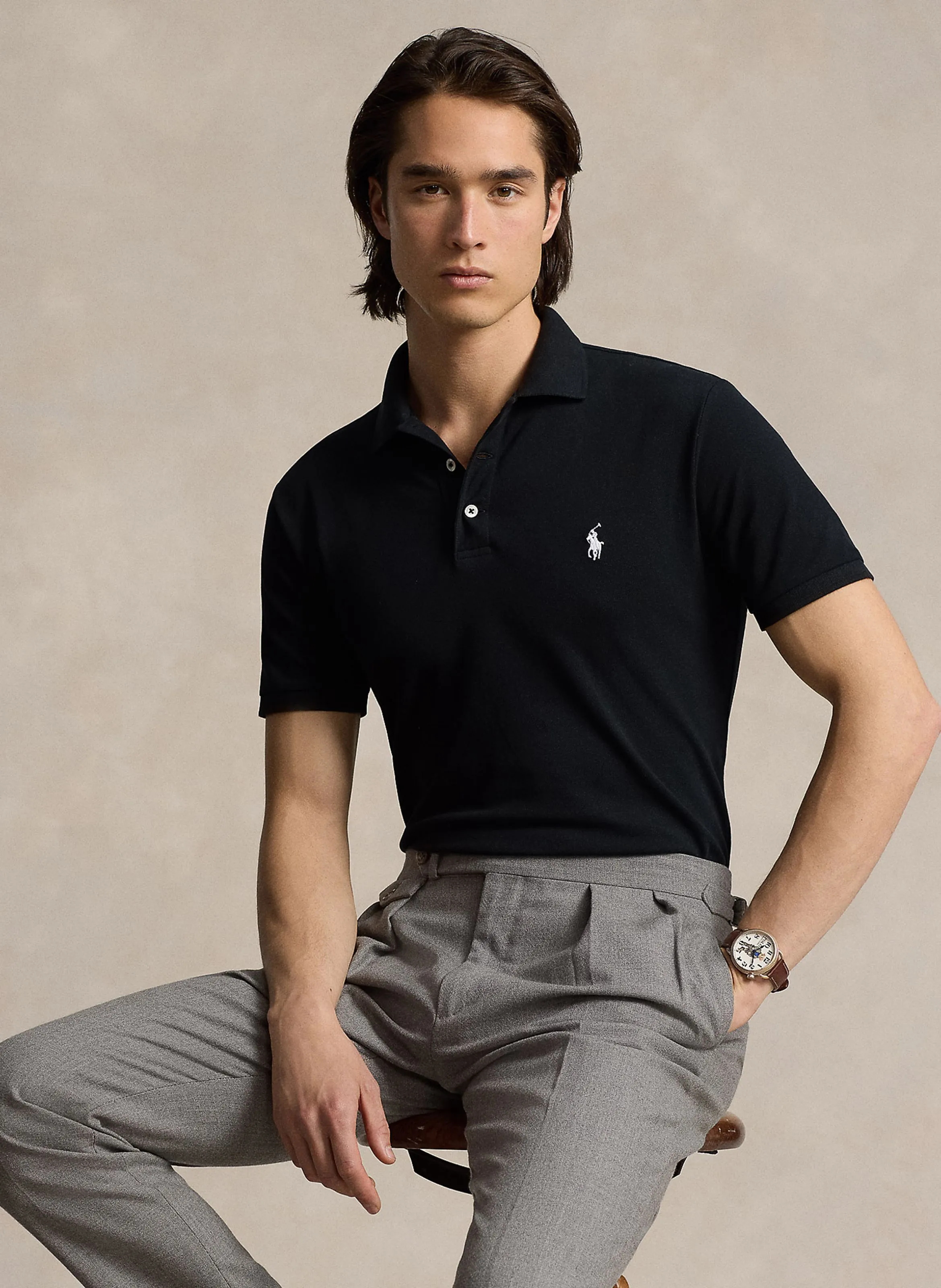 POLO RALPH LAUREN Polo de mezcla de algodón slim fit en negro