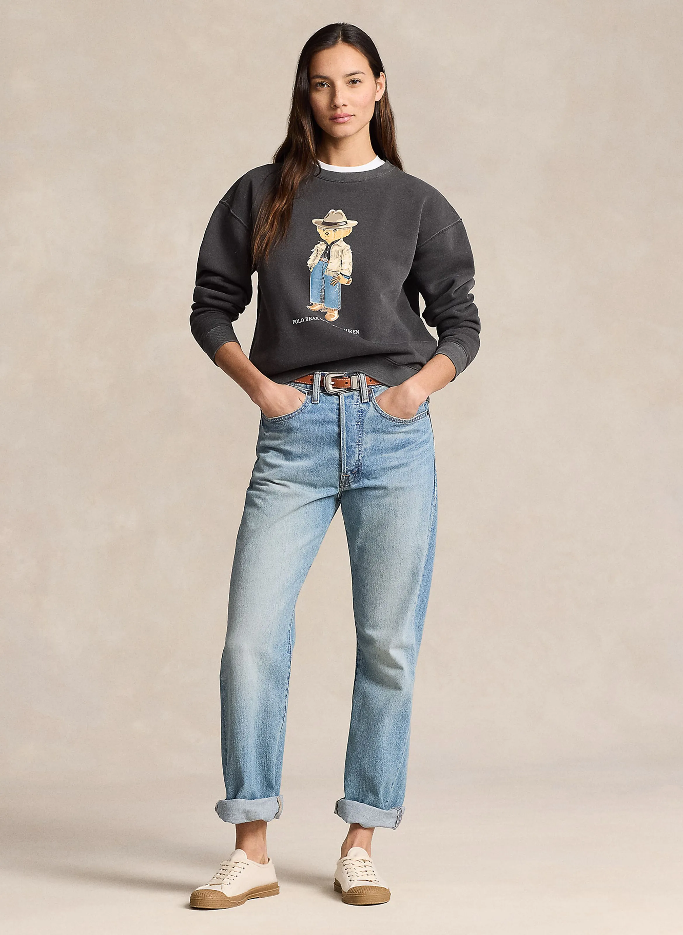 POLO RALPH LAUREN Sudadera recta de mezcla de algodón con cuello redondo en negro