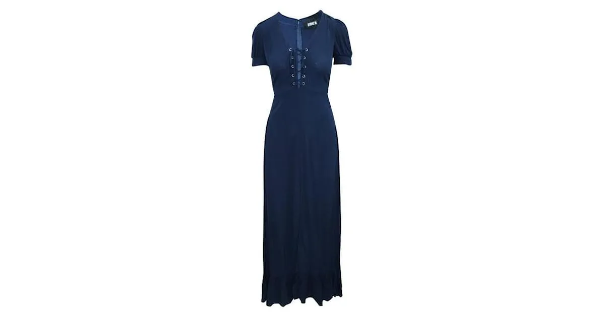 REFORMATION Maxi vestido azul marino con lazo delantero 