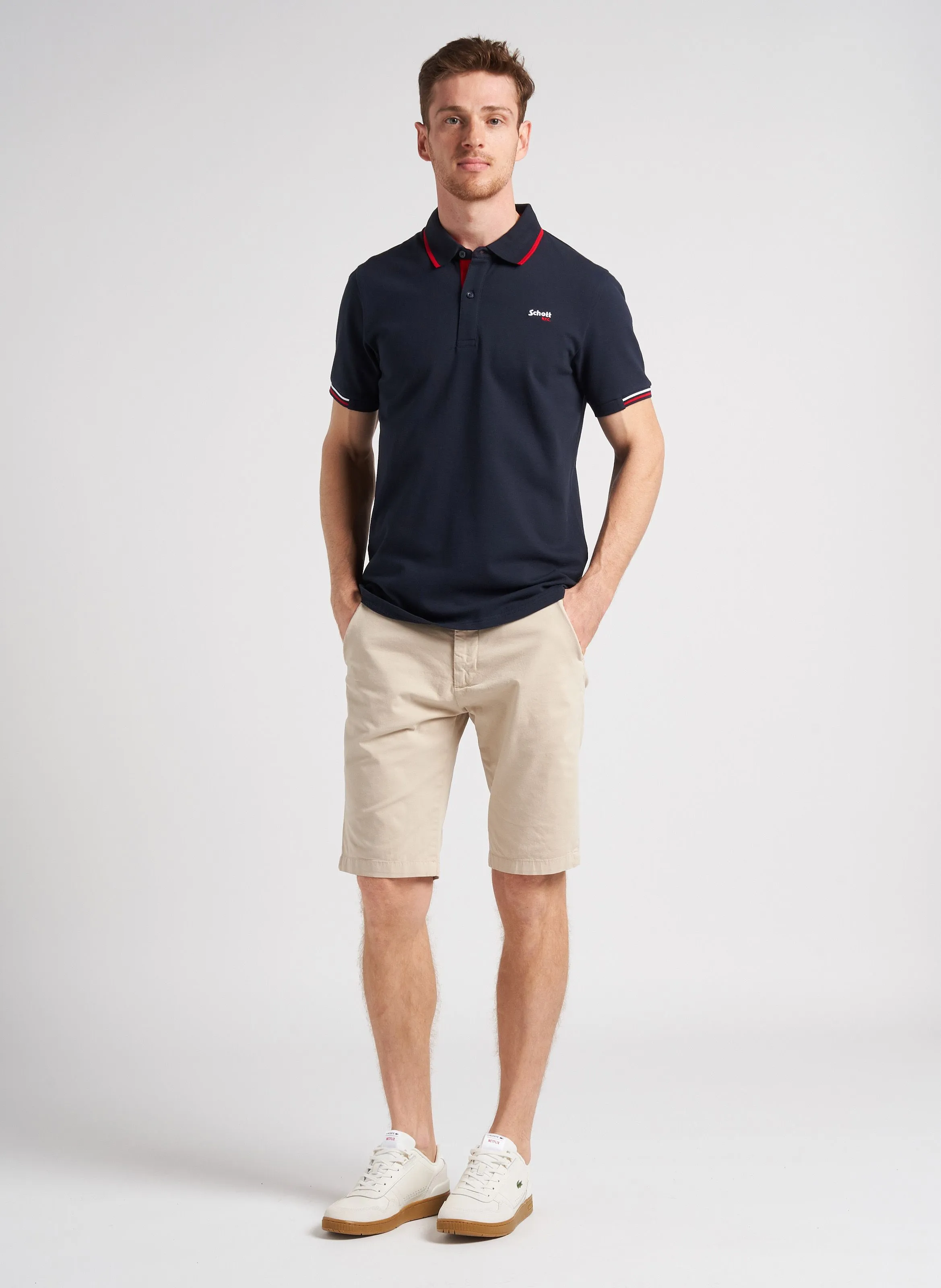 SCHOTT PSDEVON - Polo regular fit de piqué de algodón en azul