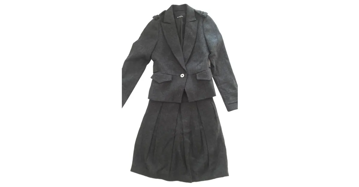 Traje de falda de lana Massimo Dutti, tamaño 38, color azul y gris 
